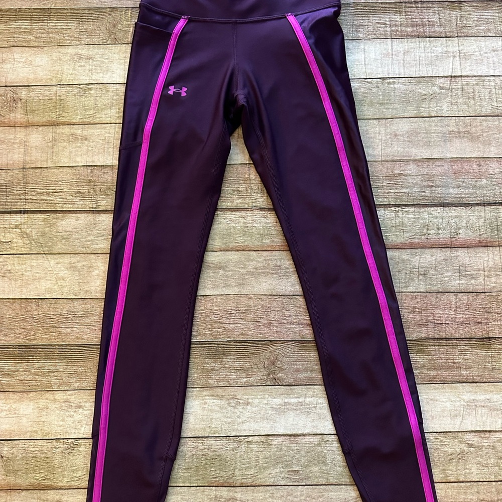 Under Armour Dark Purple Leggings with Pink Stripes
